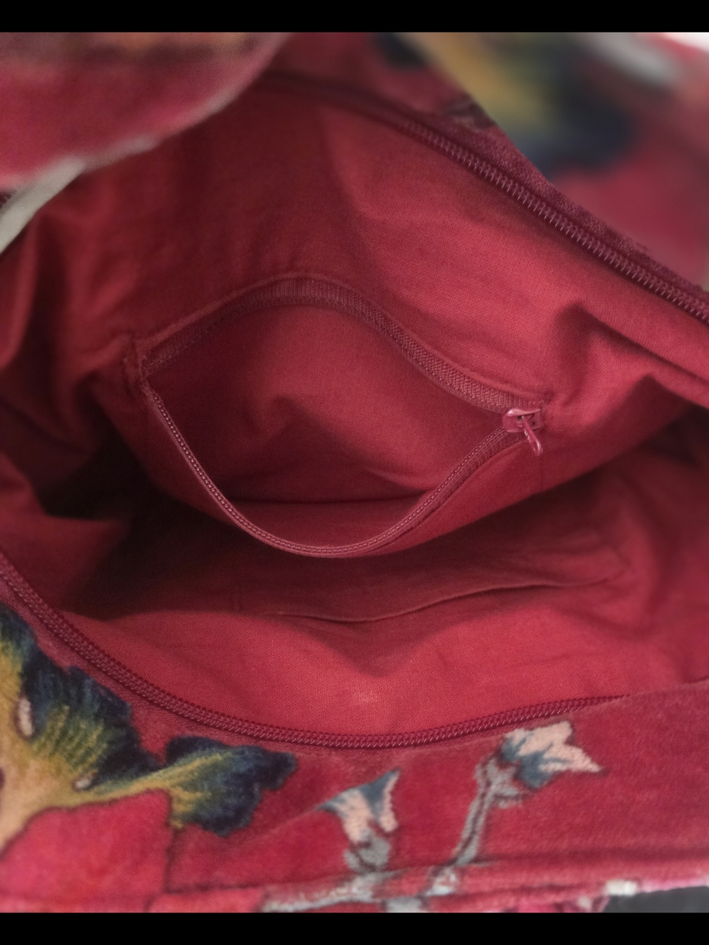 Red Floral Velvet Tote Bag - Picture 11 of 13
